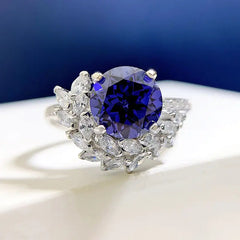 S925 Silver Round Rhinestone Engagement Ring