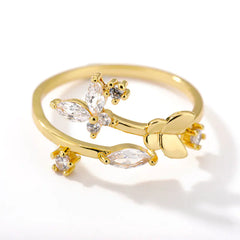 Fresh Flower Adjustable Zircon Ring for Women